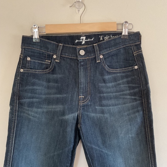 7 FOR ALL MANKIND A POCKET Bootcut Denim Jeans Womens Sz 29 Dark Wash Whiskered - Picture 5 of 12